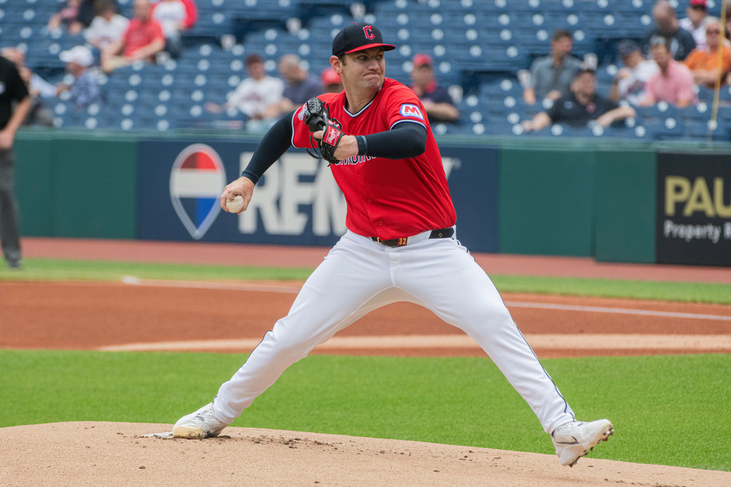 Cleveland Guardians starting pitcher Gavin Williams delivers against the Washington Nationals during a baseball game, Wednesday, May 27, 2026, in Cleveland. (AP Photo/Phil Long)