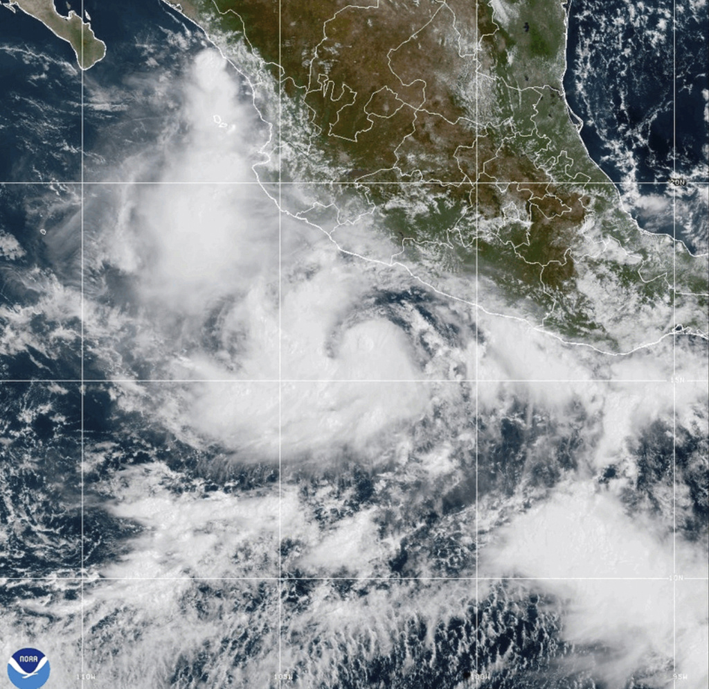This Satellite image provided by NOAA Tropical Storm Narda on Monday, Sept. 22, 2025. (NOAA via AP)