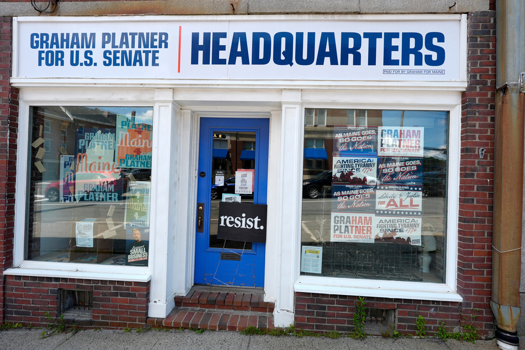 The headquarters for former Democratic candidate for U.S. Senate Graham Platner is seen Thursday, July 9, 2026, in Ellsworth, Maine. (AP Photo/Robert F. Bukaty)
