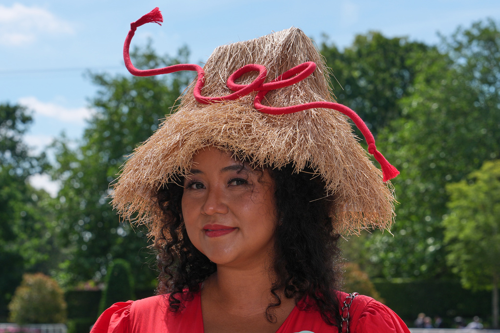 Racegoer Mich Dulce arrives on the first day of the Royal Ascot horse race meeting in Ascot, England, Tuesday, June 16, 2026.(AP Photo/Kin Cheung)