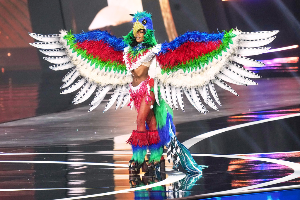 Miss Haiti Melissa Sapini competes in the national costume competition at the Miss Universe Beauty Pageant in Nonthaburi province, Thailand, Wednesday, Nov. 19, 2025. (AP Photo/Sakchai Lalit)