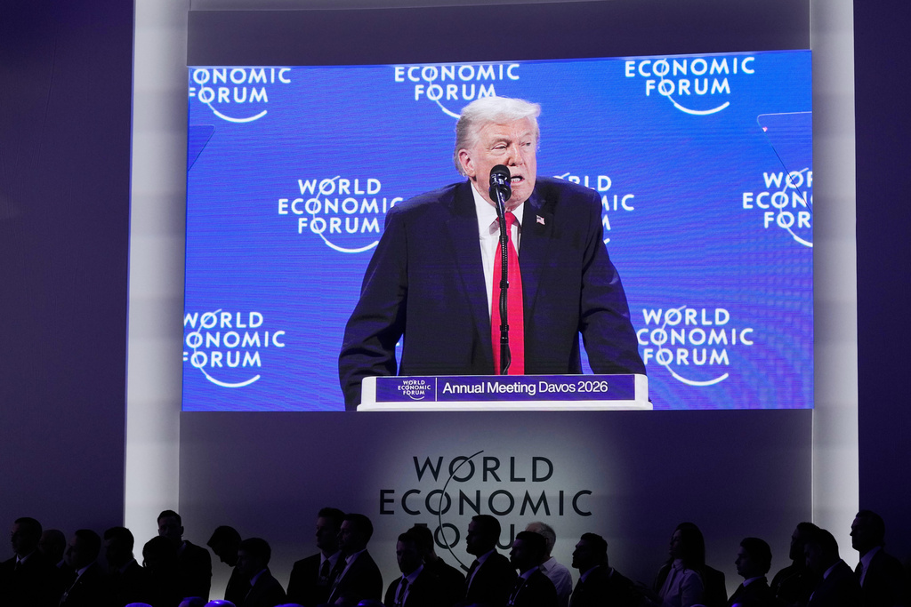 President Donald Trump speaks during the Annual Meeting of the World Economic Forum in Davos, Switzerland, Wednesday, Jan. 21, 2026. (AP Photo/Markus Schreiber)