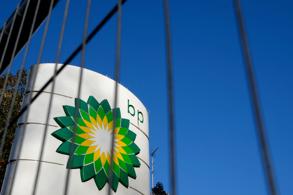 FILE - A sign at a BP petrol station in London, Tuesday, Feb. 7, 2023. (AP Photo/Kirsty Wigglesworth, File)