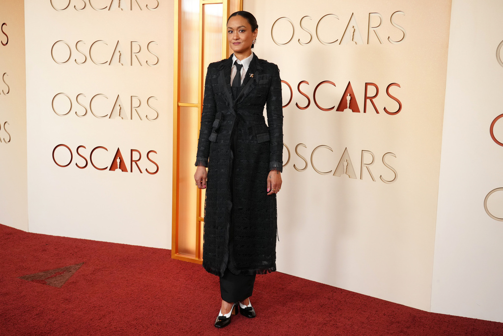 Autumn Durald arrives at the Oscars on Sunday, March 15, 2026, at the Dolby Theatre in Los Angeles. (Photo by Jordan Strauss/Invision/AP)