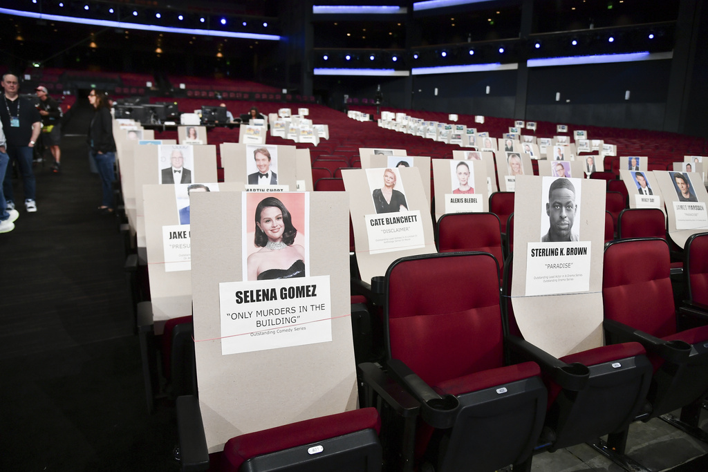 Seating placards are pictured during the 77th Primetime Emmy Awards red carpet rollout on Thursday, Sept. 11, 2025, in Los Angeles. (Photo by Richard Shotwell/Invision/AP)
