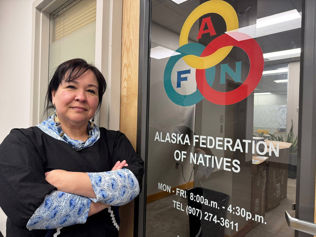 Michelle Sparck, director of Get Out the Native Vote, poses for a photo outside the headquarters of the Alaska Federation of Natives in Anchorage, Alaska, Monday, March 16, 2026. (AP Photo/Mark Thiessen)