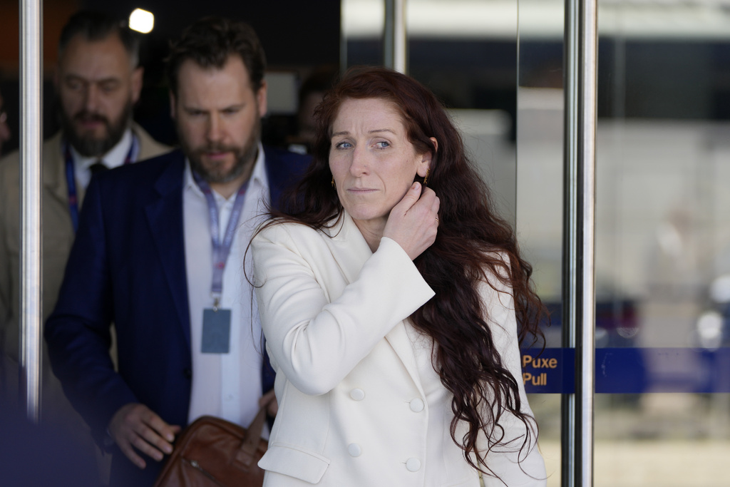 FILE - Lise Klaveness, president of the Football Association of Norway, leaves the venue after attending the 47th ordinary UEFA congress in Lisbon, Wednesday, April 5, 2023. (AP Photo/Armando Franca, file)