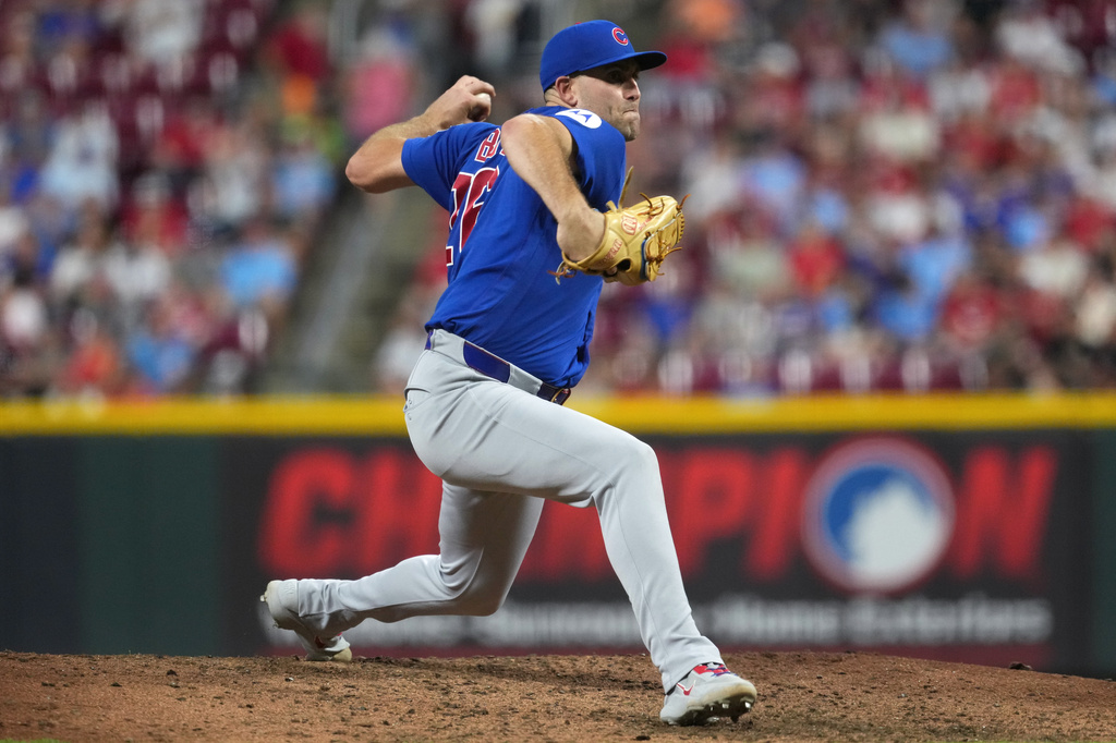 Chicago Cubs pitcher Matthew Boyd delivers during the fifth inning of a baseball game against the Cincinnati Reds, Saturday, Sept. 19, 2026, in Cincinnati. (AP Photo/Kareem Elgazzar)