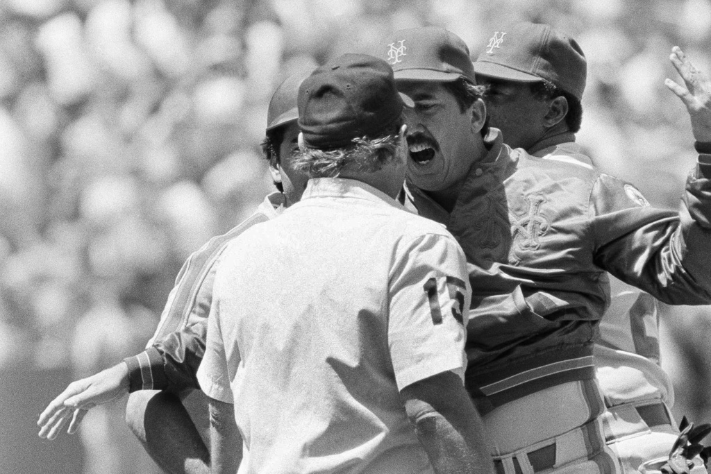FILE - New York Mets' manager Davey Johnson argues with home plate umpire Jim Quick after Mets' Keith Hernandez was ejected after arguing over a strike three call in the eighth inning of a baseball game against the San Francisco Giants,, May 30, 1985 at Candlestick Park in San Francisco. (AP Photo/Paul Sakuma, File)