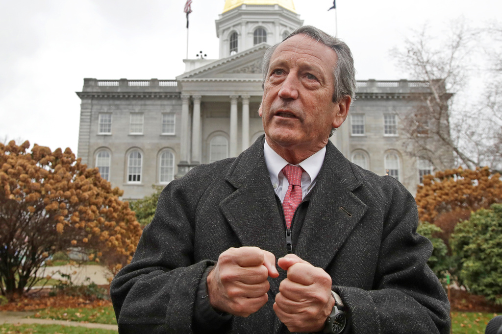 FILE - Former South Carolina Gov. Mark Sanford speaks during a news conference in front of the Statehouse, Nov. 12, 2019, in Concord, N.H. (AP Photo/Elise Amendola, File)