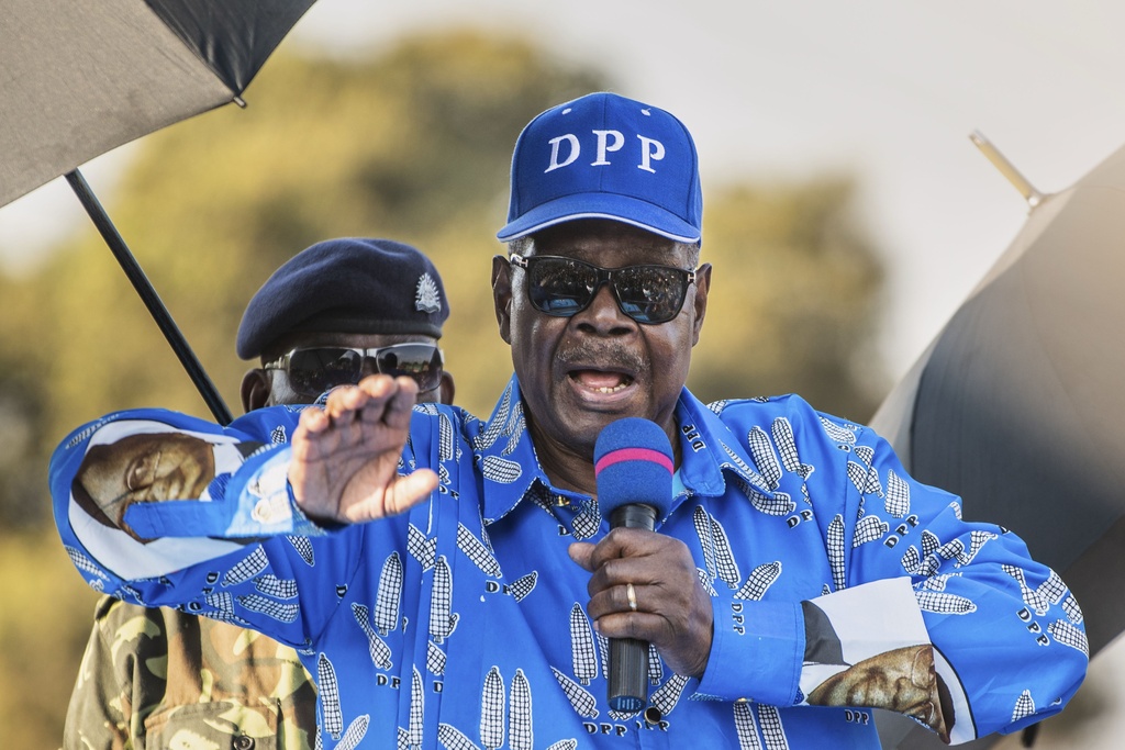 Democratic Progressive Party (DPP) leader and presidential candidate Peter Mutharika speaks to supporters at a campaign rally in Zomba, Malawi, Wednesday, Sept. 10, 2025. (AP Photo/Thoko Chikondi)