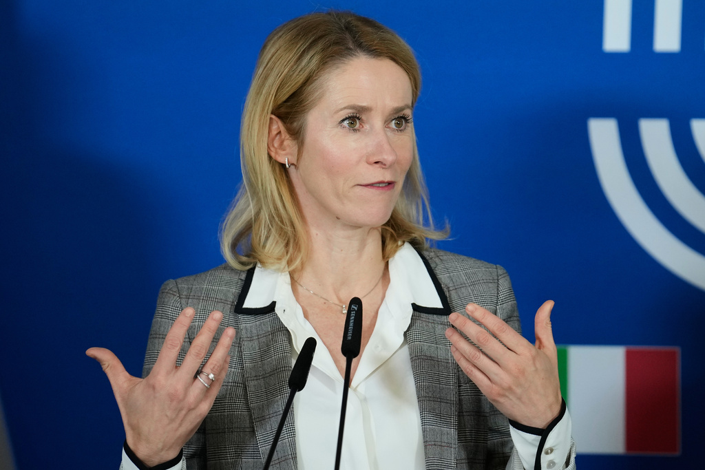 European Union High Representative for Foreign Affairs and Security Policy and European Commission Vice-President Kaja Kallas attends a press conference after the Five Defense Ministers meeting in Berlin, Germany, Friday, Nov. 14, 2025. (AP Photo/Ebrahim Noroozi)