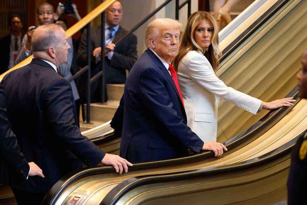 President Donald Trump and First Lady Melania Trump arrive for the 80th session of the United Nations General Assembly, Tuesday, Sept. 23, 2025, at U.N. headquarters. (AP Photo/Stefan Jeremiah)
