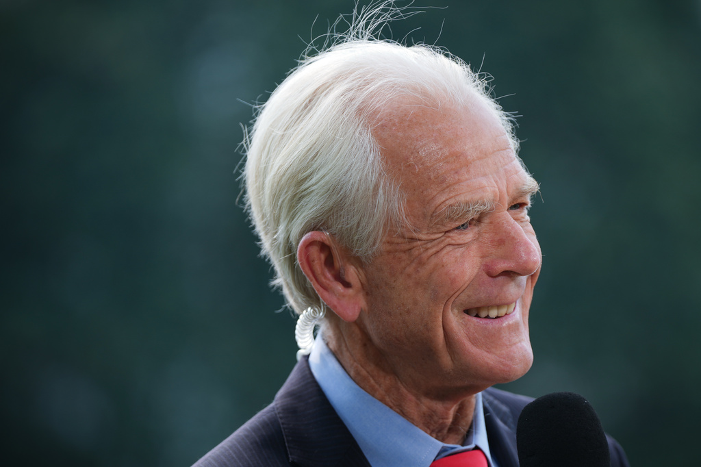 White House trade counselor Peter Navarro speaks during a video interview with Real America's Voice News, Friday, July 17, 2026, at the White House in Washington. (AP Photo/Julia Demaree Nikhinson)