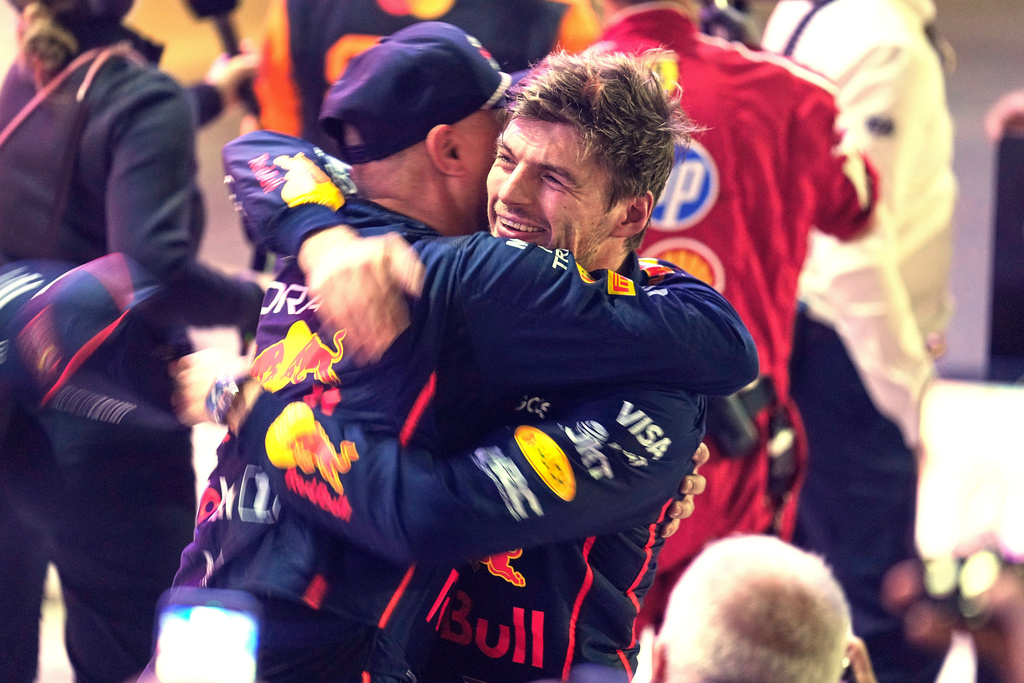 Red Bull driver Max Verstappen of the Netherlands celebrates after winning the Qatar Formula One Grand Prix, in Lusail, Qatar, Sunday, Nov. 30, 2025.(AP Photo/Altaf Qadri)