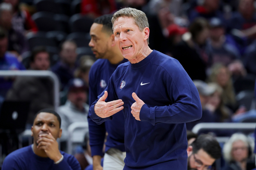 Gonzaga head coach Mark Few reacts during the second half of an NCAA college basketball game against Seattle University Saturday, Jan. 17, 2026, in Seattle. (AP Photo/Ryan Sun)