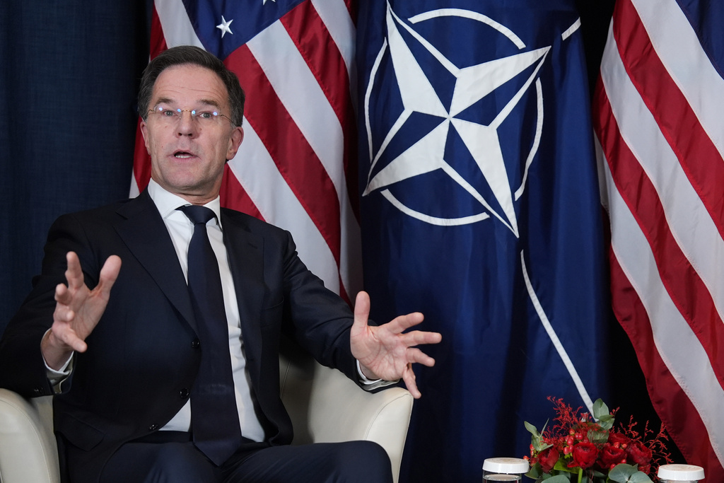NATO Secretary General Mark Rutte speaks during a meeting with President Donald Trump on the sidelines of the Annual Meeting of the World Economic Forum in Davos, Switzerland, Wednesday, Jan. 21, 2026. (AP Photo/Evan Vucci)