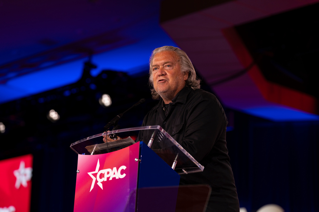 Steve Bannon speaks at the Conservative Political Action Conference, CPAC, in Dallas, Friday, March 27, 2026. (AP Photo/Gabriela Passos)