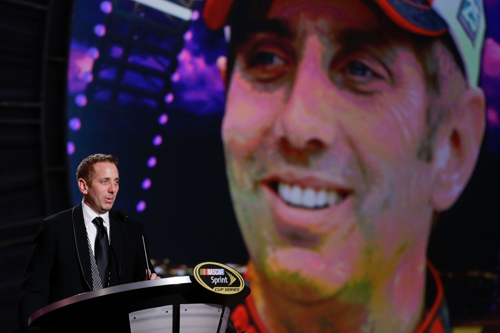 FILE - Greg Biffle speaks during the season-ending NASCAR awards ceremony while accepting the award for his fifth-place finish in the NASCAR Sprint Cup title race, Friday, Nov. 30, 2012 in Las Vegas. (AP Photo/Julie Jacobson, File)