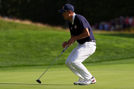 United States' Collin Morikawa reacts after missing a putt on the 13th hole at Bethpage Black golf course during the Ryder Cup golf tournament, Saturday, Sept. 27, 2025, in Farmingdale, N.Y. (AP Photo/Lindsey Wasson) United States' Collin Morikawa reacts after missing a putt on the 13th hole at Bethpage Black golf course during the Ryder Cup golf tournament, Saturday, Sept. 27, 2025, in Farmingdale, N.Y. (AP Photo/Lindsey Wasson)