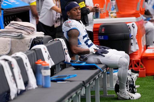 Tennessee Titans cornerback Marcus Harris sits on the bench during the second half of an NFL football game against the Houston Texans, Sunday, Sept. 28, 2025, in Houston. (AP Photo/David J. Phillip) Tennessee Titans cornerback Marcus Harris sits on the bench during the second half of an NFL football game against the Houston Texans, Sunday, Sept. 28, 2025, in Houston. (AP Photo/David J. Phillip)