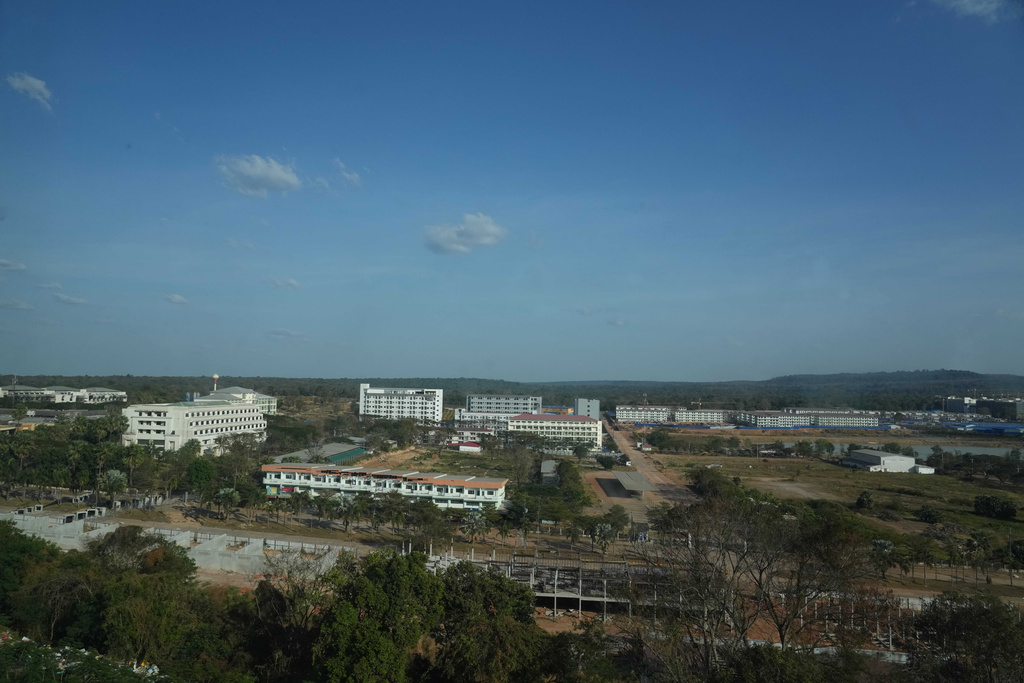 A view of buildings that Thai authorities believe were being used for scam operations in O'Smach, Cambodia, Monday, Feb. 2, 2026, (AP Photo/Sakchai Lalit)