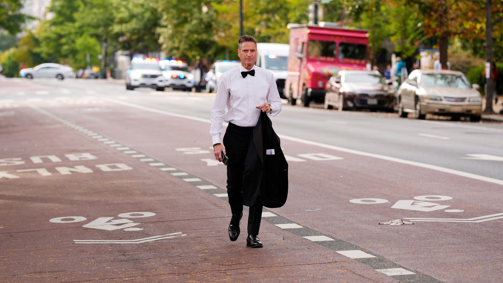 CEO of Lockheed Martin James D. Taiclet walking down the middle of H Street NW as he arrives to the White House Complex for State Dinner hosted by President Donald Trump for China's President Xi Jinping, Thursday, Sept. 24, 2026, in Washington. (AP Photo/Carolyn Kaster)