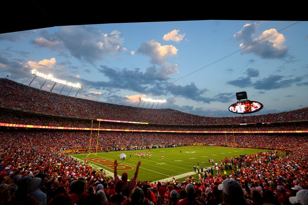 FILE - A general overall interior view of GEHA Field at Arrowhead Stadium during the first half of an NFL football game between the Kansas City Chiefs and the Detroit Lions, Sept. 7, 2023 in Kansas City, Mo. (AP Photo/Reed Hoffmann, File)