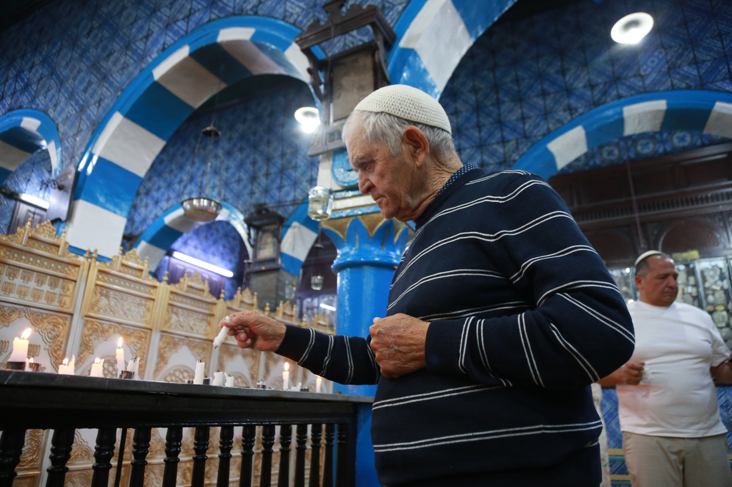 Jewish pilgrims attend an annual pilgrimage at the Ghriba synagogue in the resort of Djerba, Tunisia, on Monday, May 4, 2026. (AP Photo/Bassem Aouini)