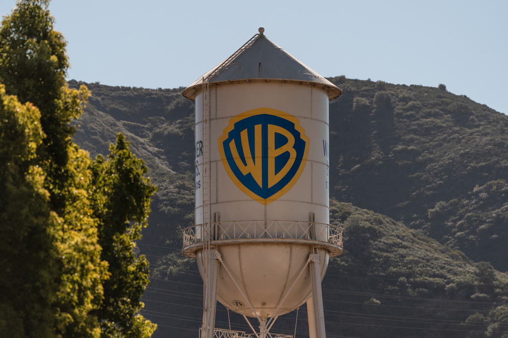 FILE - The Warner Bros. water tower is seen at Warner Bros. Studios in Burbank, Calif., Friday, Dec. 5, 2025. (AP Photo/Jae C. Hong, File)