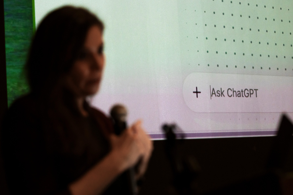 Amanda Bickerstaff, CEO of AI for Education, speaks at Academic Magnet High School during the Charleston County School District Charleston Educator Symposium Wednesday, July 22, 2026, in North Charleston, S.C. (AP Photo/Mic Smith)