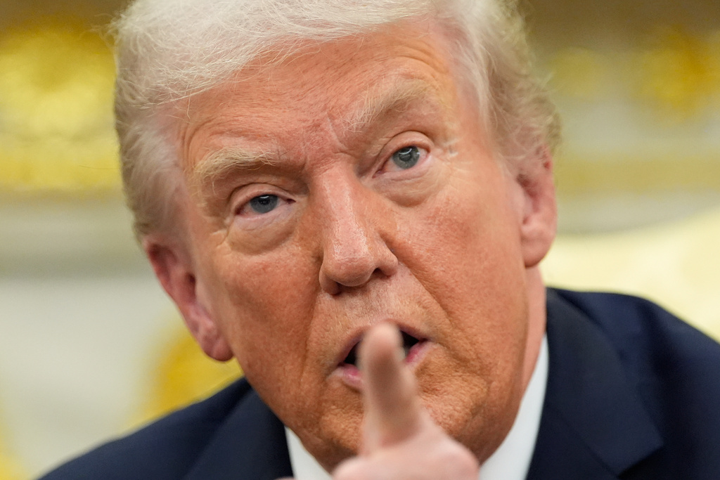 President Donald Trump speaks as he meets with NATO Secretary General Mark Rutte in the Oval Office of the White House, Wednesday, Oct. 22, 2025, in Washington. (AP Photo/Alex Brandon)