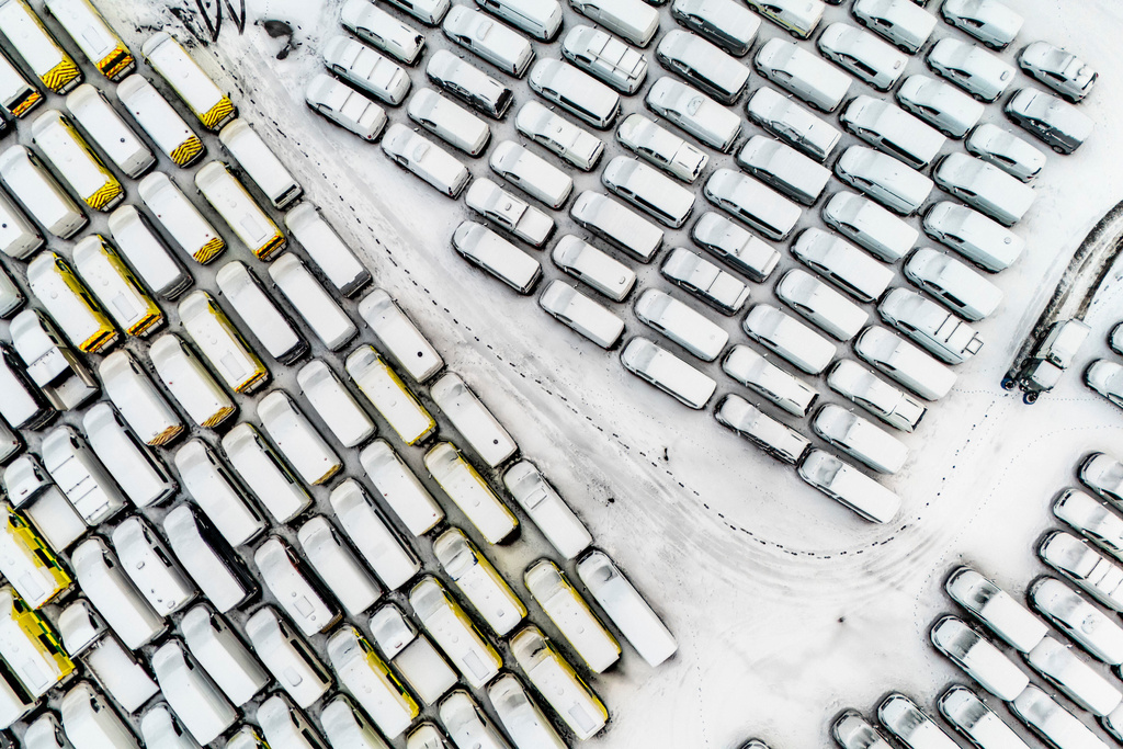 Vehicles covered in snow are parked in Dowlais, near Merthyr Tydfil, Wales, Friday, Jan. 9, 2026, as Storm Goretti continues in the UK. (Ben Birchall/PA via AP)