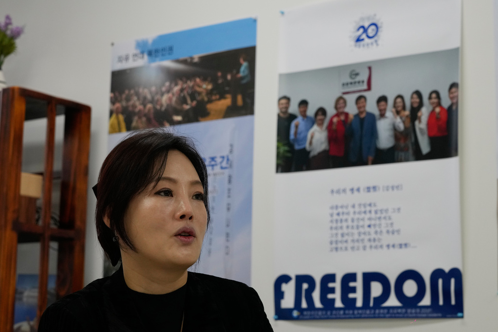 Lee Si-young, head of the Free North Korea Radio station, speaks during an interview with The Associated Press at her office in Seoul, South Korea, Monday, Nov. 17, 2025. (AP Photo/Ahn Young-joon)