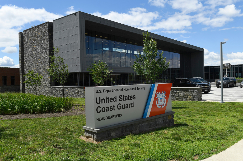 FILE - A view of the United States Coast Guard headquarters building in Washington, June 21, 2019. (AP Photo/Susan Walsh, File)