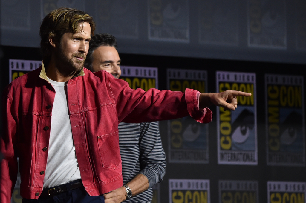 Ryan Gosling, left, and Shawn Levy attend a panel for Marvel Studios during Comic-Con International on Saturday, July 25, 2026, in San Diego. (Photo by Richard Shotwell/Invision/AP)