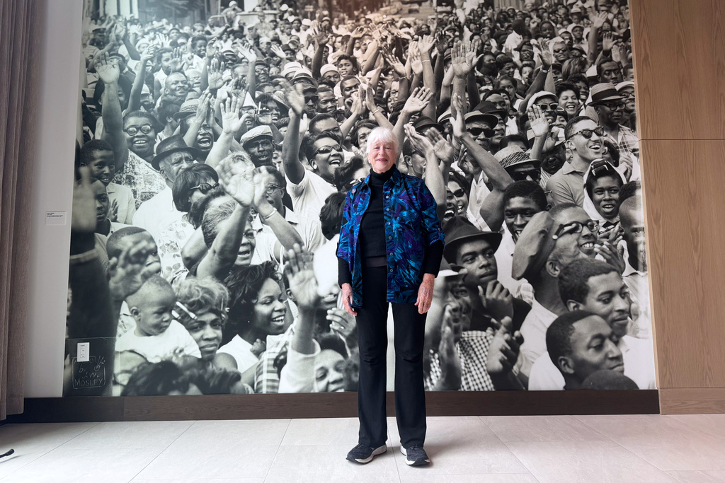 Jeannine Herron, the wife of the late Civil Rights photographer Matt Herron, returns to Alabama to reunite the photos her husband took with the people that his work depicts in Montgomery, Ala., Dec. 2, 2025. (AP Photo/Safiyah Riddle)