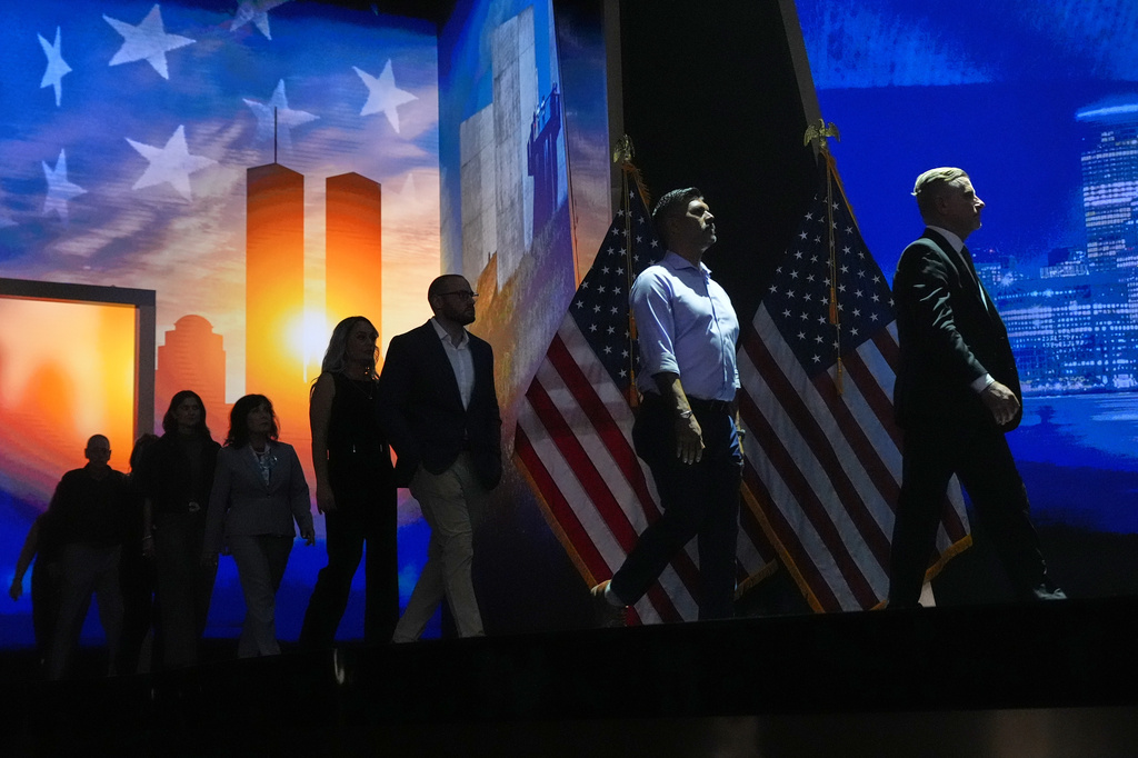 Victims and first responders from Sept. 11 are honored at the Republican convention, Thursday, Sept. 10, 2026, in Dallas. (AP Photo/Jacquelyn Martin)