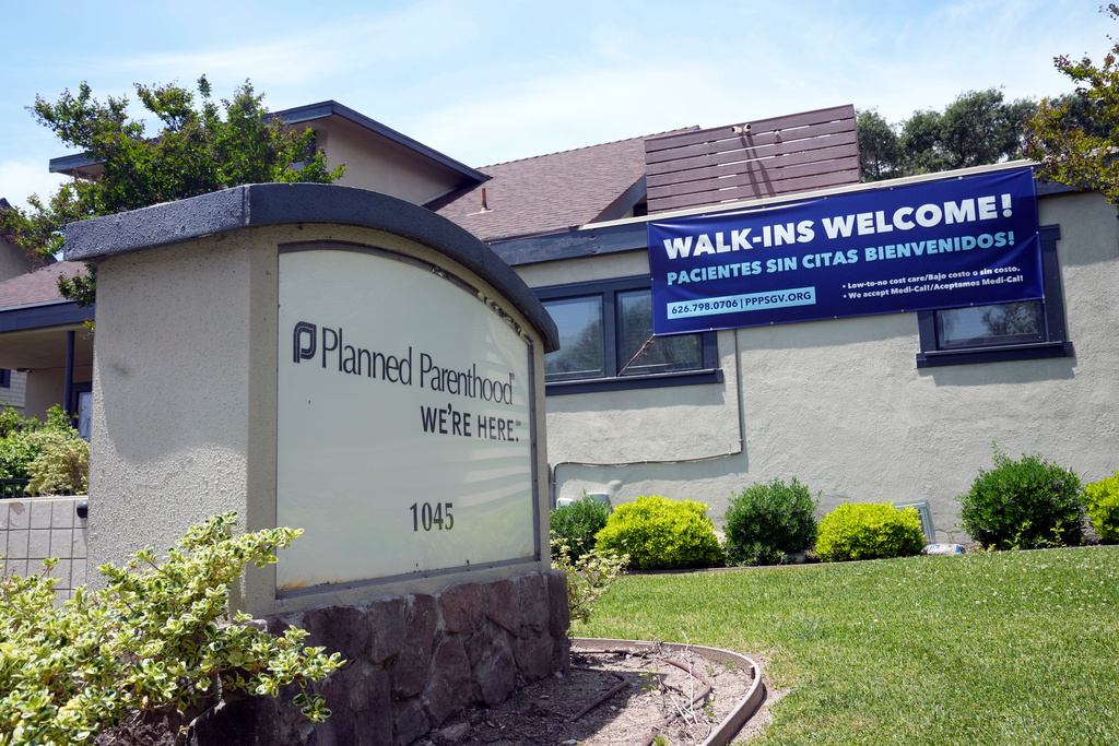 FILE - A title sign sits outside a Planned Parenthood branch, May 16, 2023, in Pasadena, Calif. (AP Photo/Marcio Jose Sanchez, File)