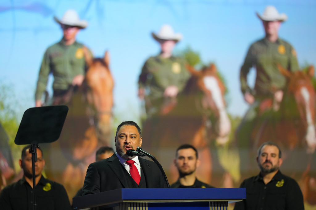 Paul Perez, president of the National Border Patrol Council, speaks at the Republican convention Wednesday, Sept. 9, 2026, in Dallas. (AP Photo/Julio Cortez)