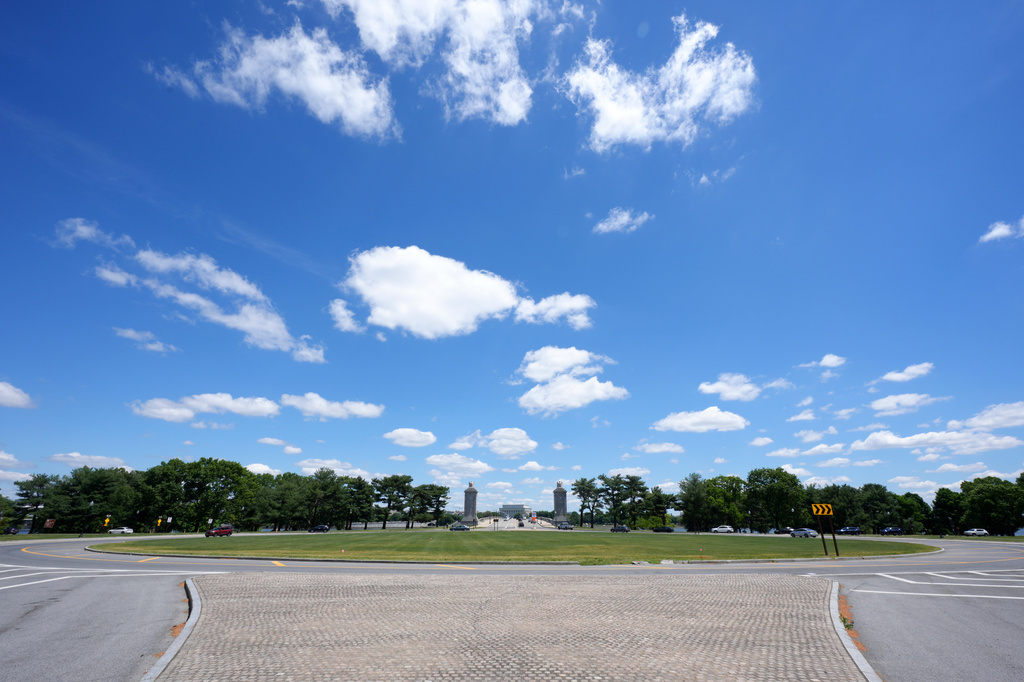 Flags placed by workers are pictured in the Memorial Circle, where President Donald Trump has proposed building an arch to commemorate the United States' 250th anniversary, Friday, May 15, 2026, in Washington. (AP Photo/Jacquelyn Martin)