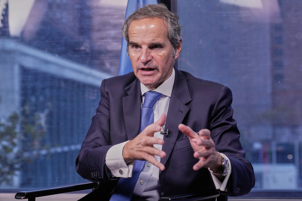 International Atomic Energy Agency Director General Rafael Grossi is interviewed at United Nations headquarters, Wednesday, Oct., 29, 2025. (AP Photo/Richard Drew)