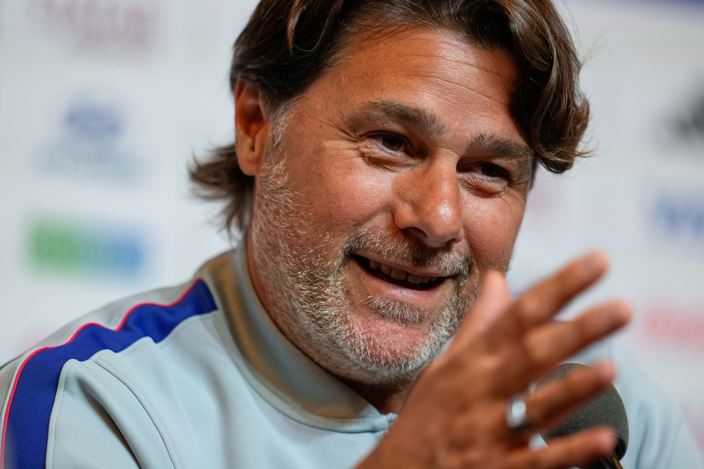 United States head coach Mauricio Pochettino speaks at a news conference ahead of the World Cup Round of 32 soccer match against Bosnia and Herzegovina, Tuesday, June 30, 2026, in Santa Clara, Calif. (AP Photo/Eugene Hoshiko)