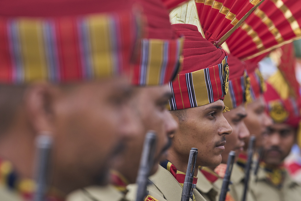 Indian paramilitary soldiers participate in India's Independence Day celebrations in Srinagar, Indian controlled Kashmir, Friday, Aug. 15, 2025. (AP Photo/ Dar Yasin)