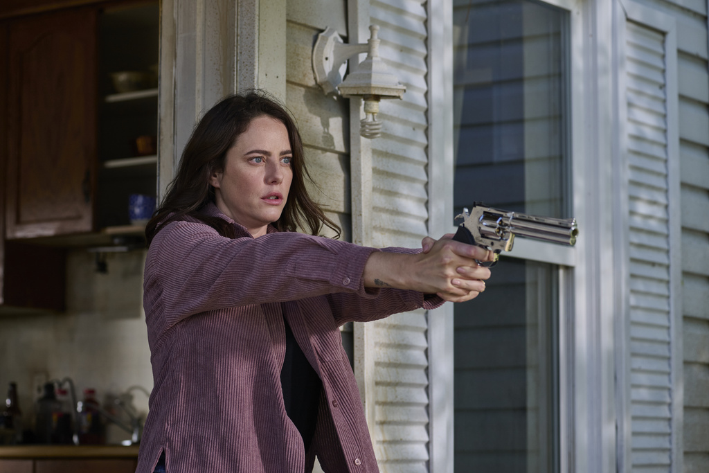 This image released by Republic Pictures shows Kaya Scodelario in a scene from "Adulthood." (Albert Camicioli/Republic Pictures via AP)