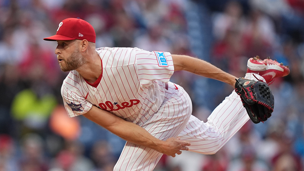 Philadelphia Phillies' Zack Wheeler pitches during the second inning of a baseball game against the Athletics, Wednesday, May 6, 2026, in Philadelphia. (AP Photo/Matt Rourke)
