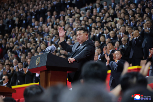 In this photo provided by North Korean government, North Korean leader Kim Jong Un, center, waves during the ceremony marking the 80th anniversary of the ruling Workers’ Party, in Pyongyang, North Korea, Thursday, Oct. 9, 2025. Independent journalists were not given access to cover the event depicted in this image distributed by the North Korean government. The content of this image is as provided and cannot be independently verified. Korean language watermark on image as provided by source reads: "KCNA" which is the abbreviation for Korean Central News Agency. (Korean Central News Agency/Korea News Service via AP) In this photo provided by North Korean government, North Korean leader Kim Jong Un, center, waves during the ceremony marking the 80th anniversary of the ruling Workers’ Party, in Pyongyang, North Korea, Thursday, Oct. 9, 2025. Independent journalists were not given access to cover the event depicted in this image distributed by the North Korean government. The content of this image is as provided and cannot be independently verified. Korean language watermark on image as provided by source reads: "KCNA" which is the abbreviation for Korean Central News Agency. (Korean Central News Agency/Korea News Service via AP)