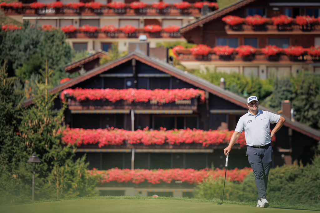 Thriston Lawrence from South Africa in action during the fourth and final round of the European Masters Golf Tournament in Crans-Montana, Switzerland, Sunday Sept. 6, 2026. (Valentin Flauraud/Keystone via AP)