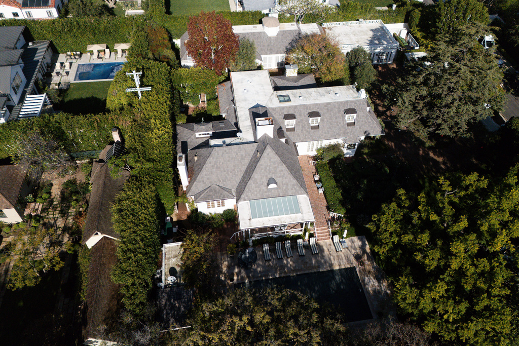 An aerial view shows Rob Reiner's residence Monday, Dec. 15, 2025, in the Brentwood section of Los Angeles. (AP Photo/Caroline Brehman)
