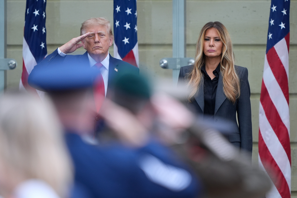 President Donald Trump and first lady Melania Trump, attend a ceremony to commemorate the 25th anniversary of the 9/11 attacks at the Pentagon, Friday, Sept. 11, 2026, in Washington. (AP Photo/Manuel Balce Ceneta) (AP Photo/Manuel Balce Ceneta)